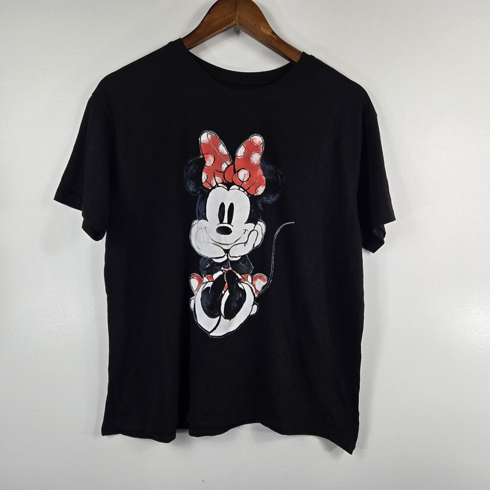 Disney Minnie Mouse Women's Size Large Black Minnie Graphic Short Sleeve Tee New